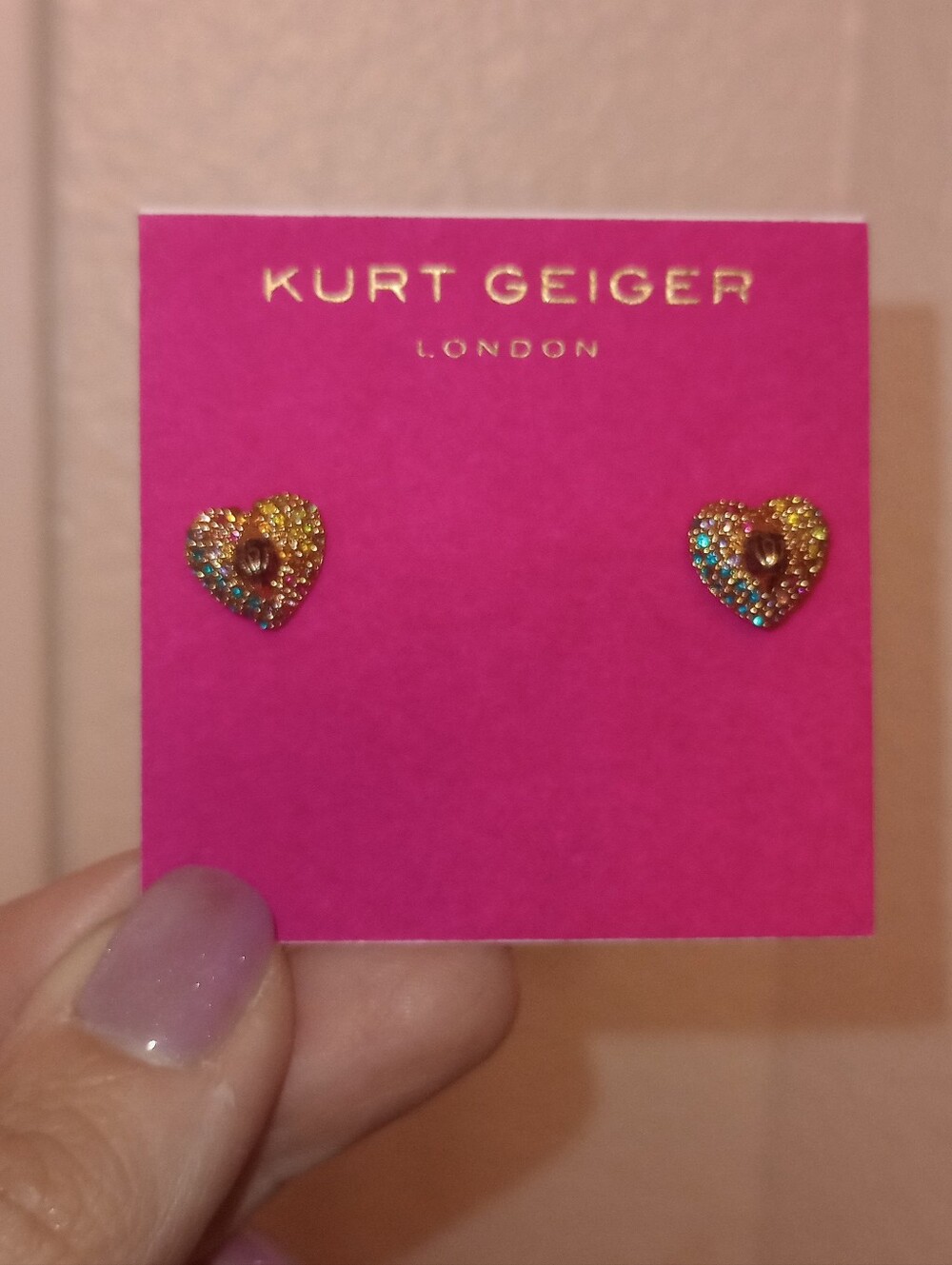 Kurt Geiger Gold Heart Stud Earrings with Multicolor Crystals